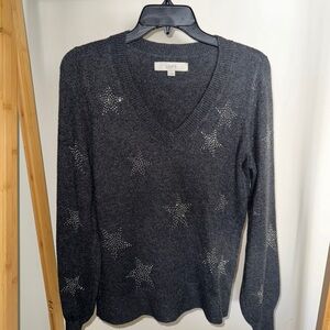 LOFT Charcoal Star V-Neck Sweater